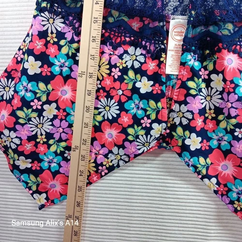 Wonder Nation Girl Multi Floral and Navy Lace Vest‎ Size XL (14 - 16)